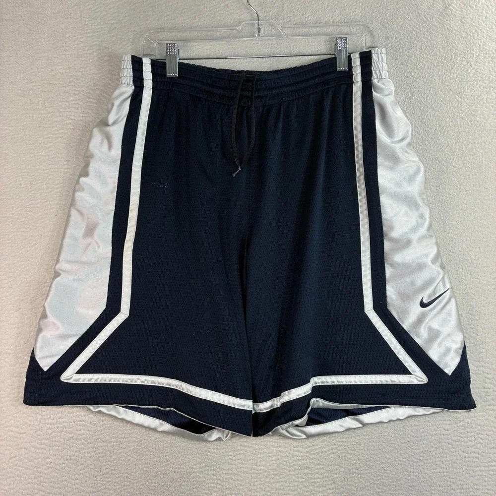 Y2K Nike Baggy Basketball Shorts Men XL Blue White Reversible Silky Drawstring